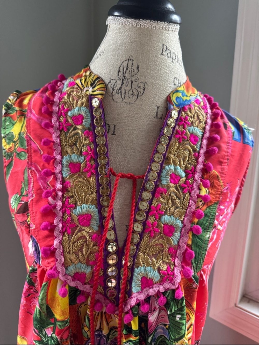 Antica Sartoria beaded embroidered resort wear sleeveless summer tropical dress - Picture 4 of 14